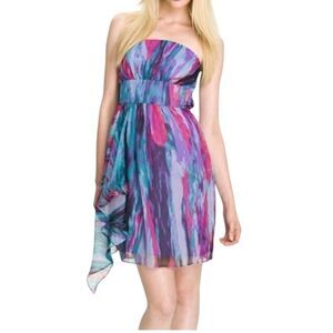NWT Laundry by Shelli Segal strapless chiffon pink/purple/blue print dress Sz.12